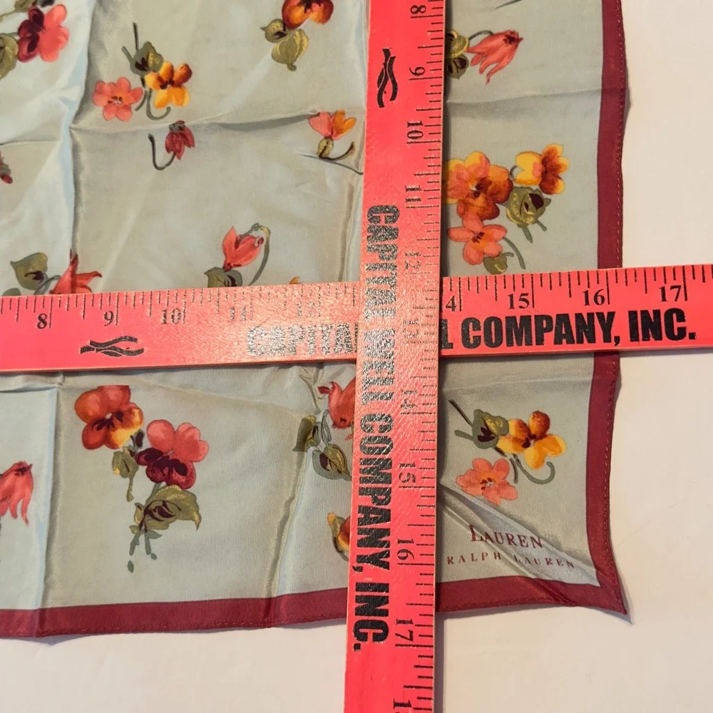 New Lauren Ralph Lauren Silk Floral Square Scarf Multicolor Burgundy Cottagecore